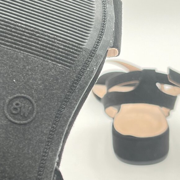 Black Strappy Low Heel Sandal Open Toe Ankle Strap Slingback Chunky Heel Shoes - Picture 5 of 6